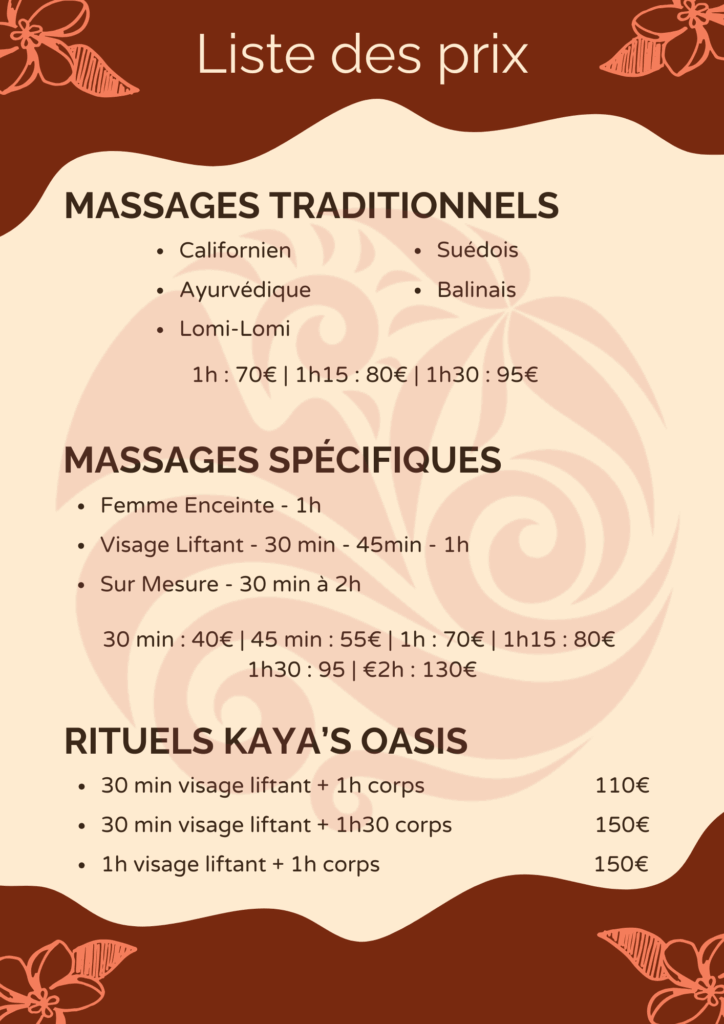 prix chez Kaya's Oasis Massage